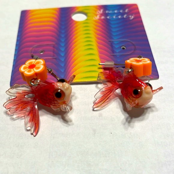 ⚜️Sweet Society Orange Gold Fish Earrings! NWT! - Picture 7 of 8